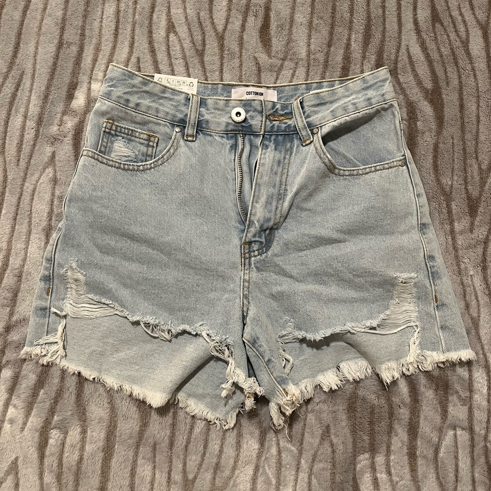 Cotton On High Rise Ripped Denim Shorts
